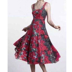 Anthropologie Tracy Reese Noisette Red Roses Floral Lace Tulle Dress Size 2